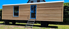 Remorque mobile 4 saisons – 40 x 8 pi – Acier & bois – Finition complète – Poêle à bois inclus