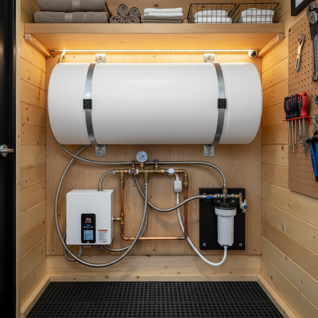 Réservoir d'eau potable installé dans une tiny house