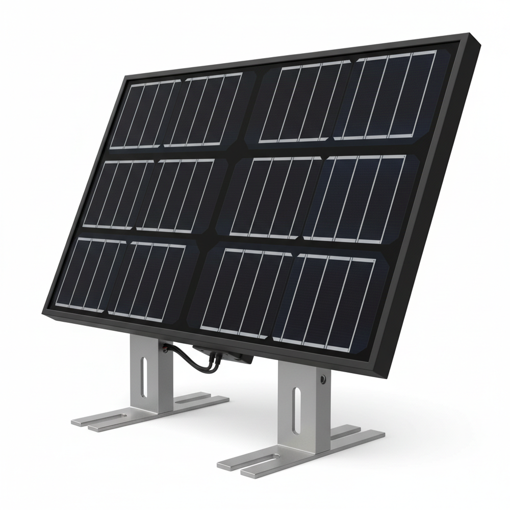 Panneau solaire pour tiny house - vue en angle avec supports