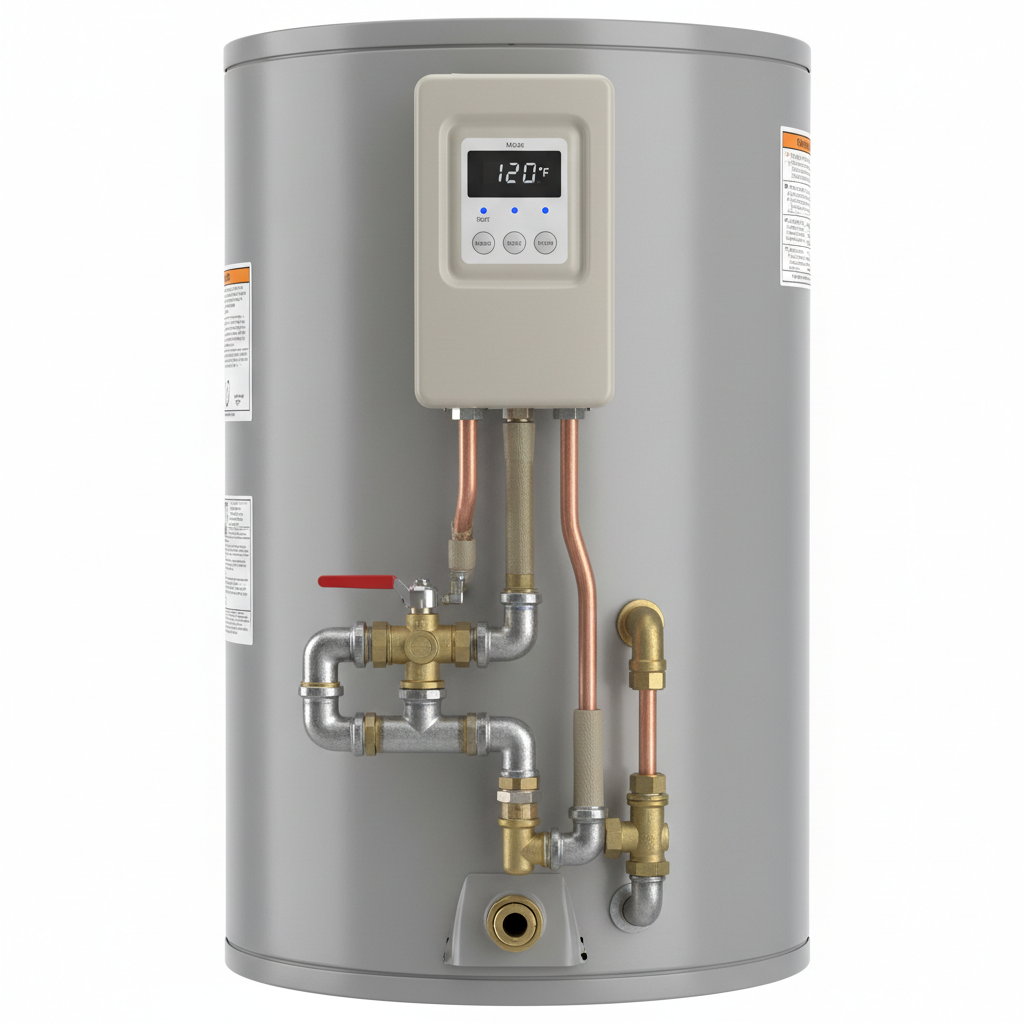 Chauffe-eau pour maison mobile - vue de côté avec raccords