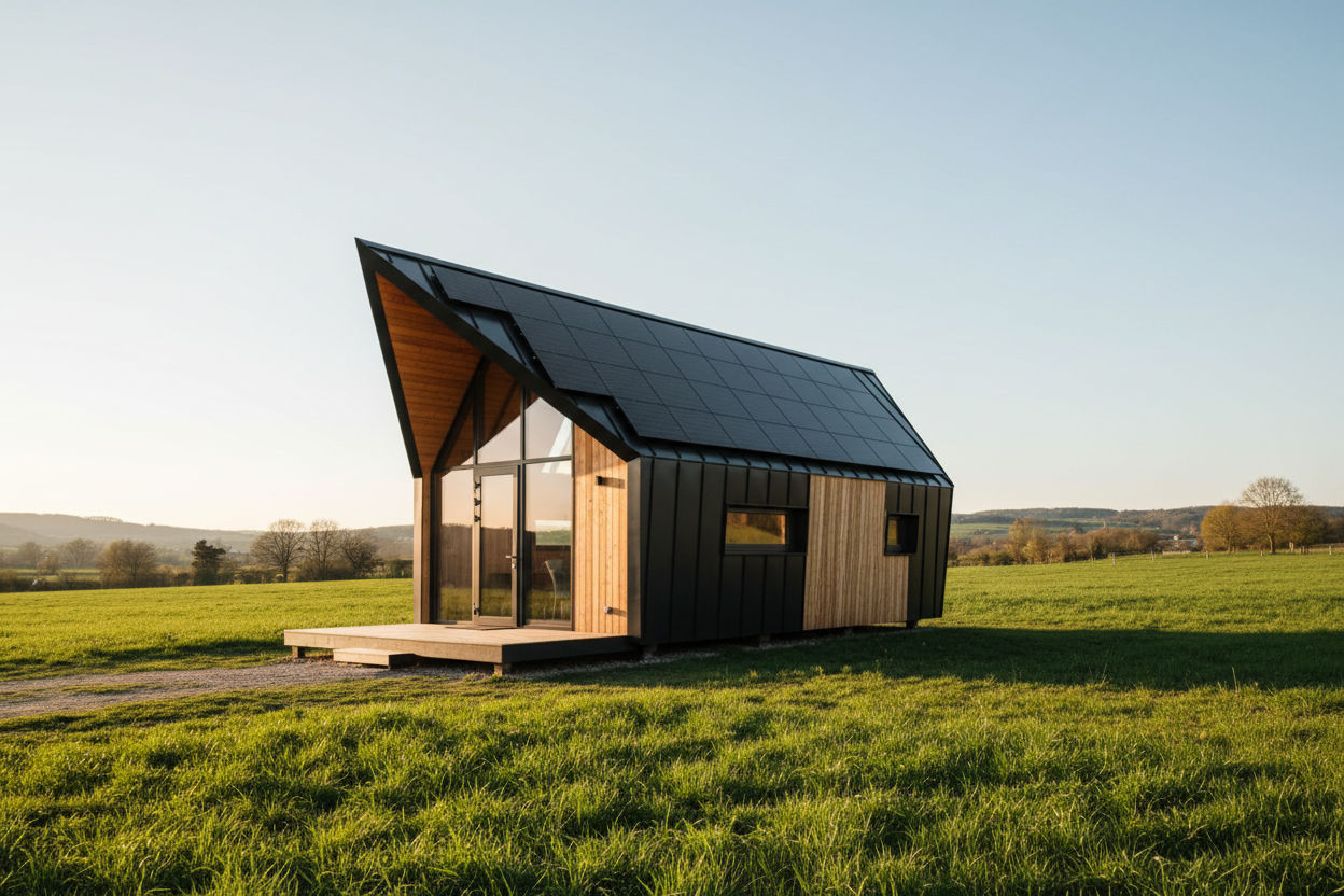 Panneaux solaires installés sur toit de tiny house