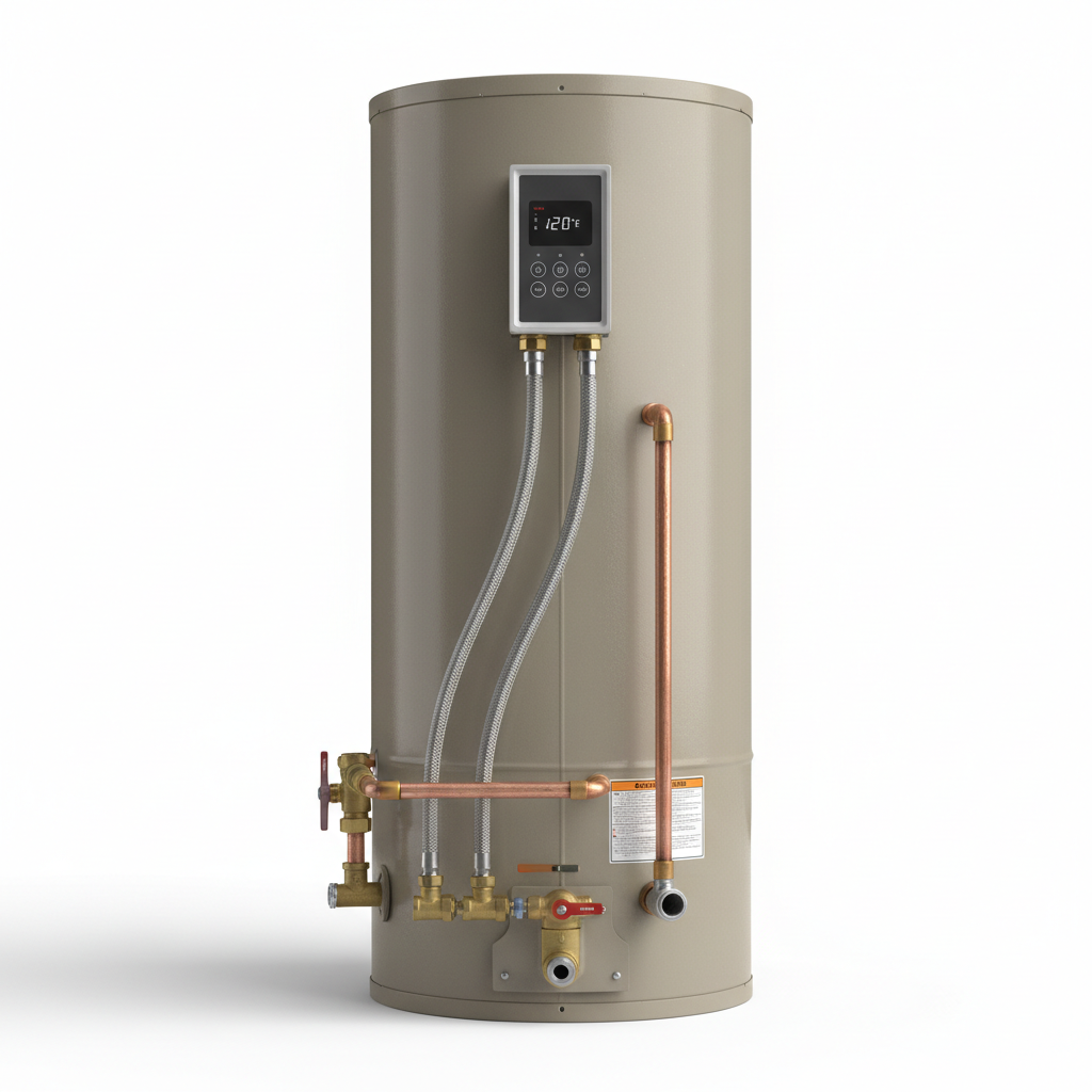 Chauffe-eau pour maison mobile - vue de côté avec raccords