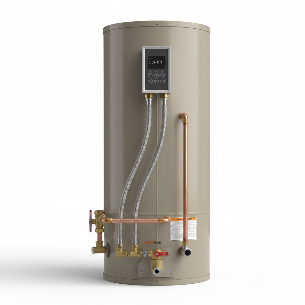 Chauffe-eau pour maison mobile - vue de côté avec raccords