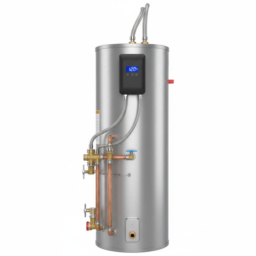 Chauffe-eau pour maison mobile - vue de côté avec raccords