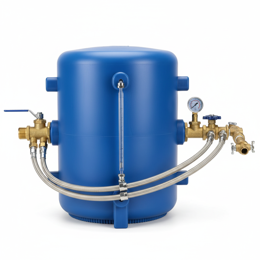 Réservoir d'eau potable - vue de côté avec raccords