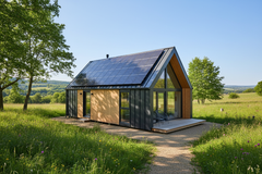 Panneaux solaires installés sur toit de tiny house